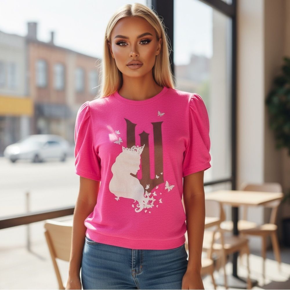 ✔️ WICKED GLINDA Hot Pink Lightweight Sweater with Puckered Sleeve